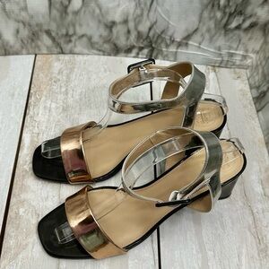 Guess Silver Bronze Women Strappy Sandals Holiday Party Block Heel Date Night